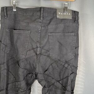 WAIMEA Black Distressed JEANS Cargo‎ Frayed Stacked Men's 36/36 stretchy Denim